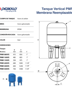 Componentes tanques Vertical PMR membrana reemplazable Pedrollo